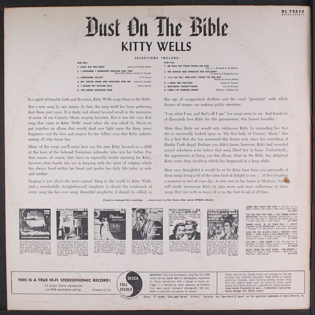 dust on the bible by KITTY WELLS