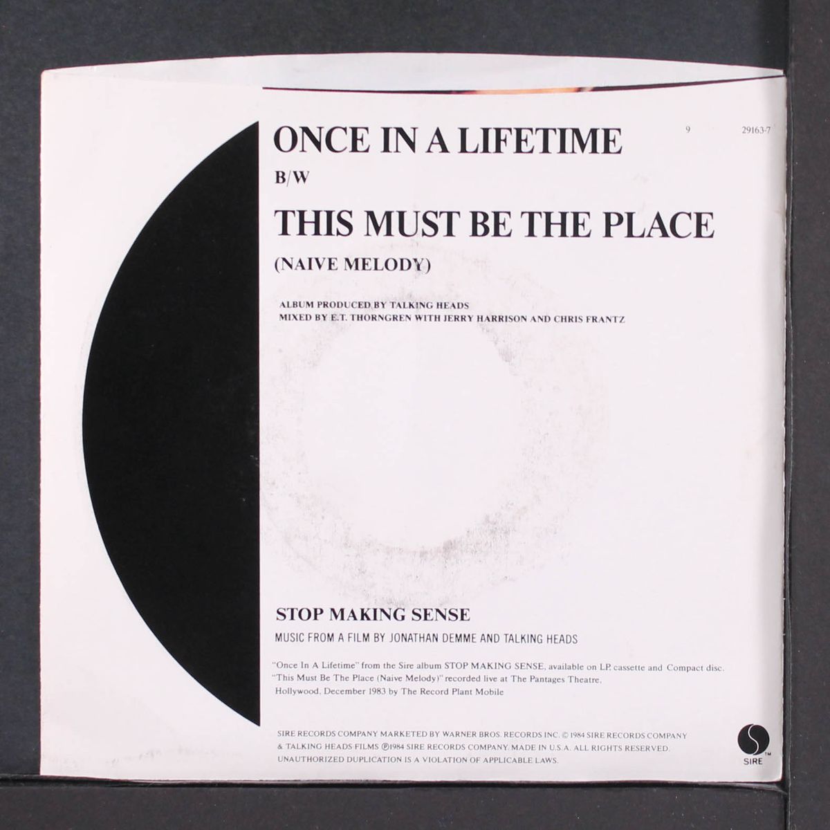 once in a lifetime / this must be the place (naive melody) by TALKING HEADS