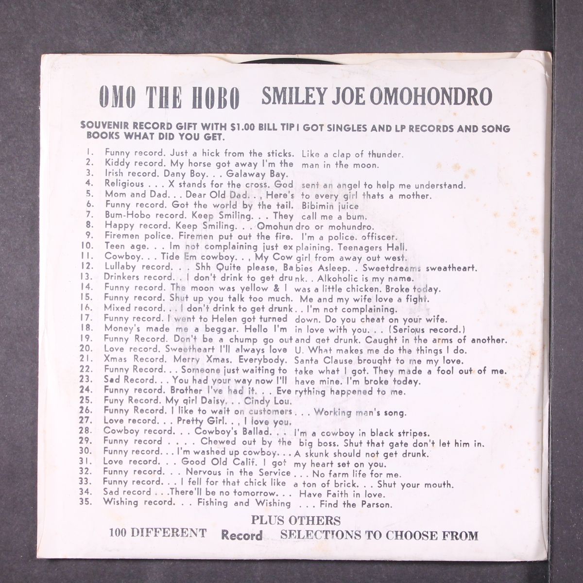 i'm just a hick from the sticks, raise cows and chicks / like a clap of thunder our love went asunder by SMILEY JOE OMOHUNDRO