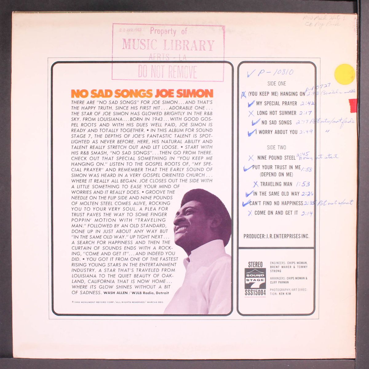 no sad songs by JOE SIMON