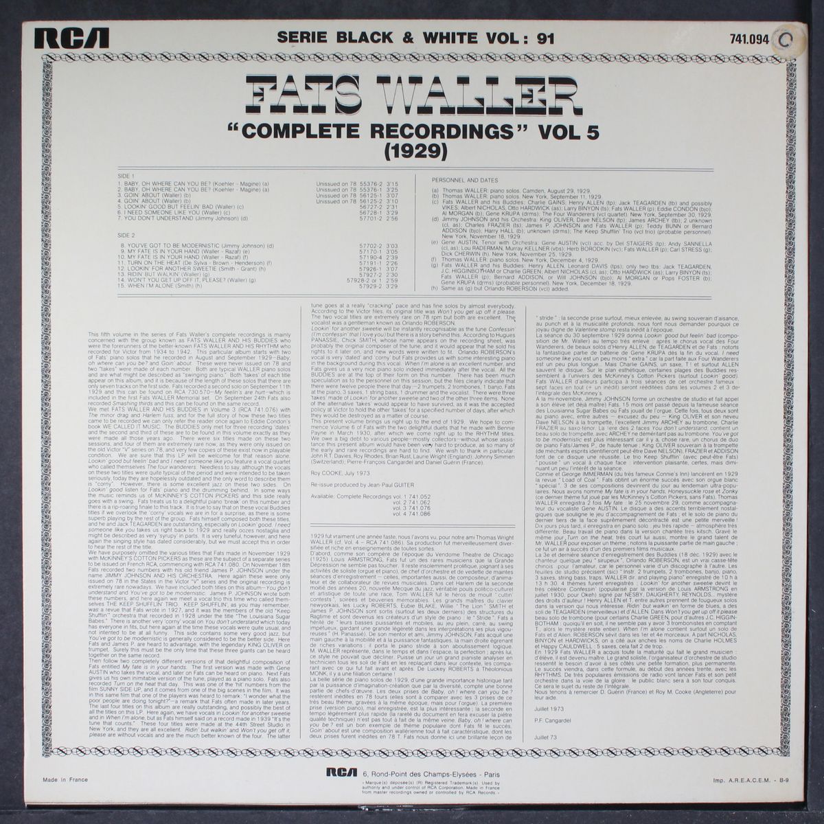 complete recordings, vol. 5 (1929) by FATS WALLER