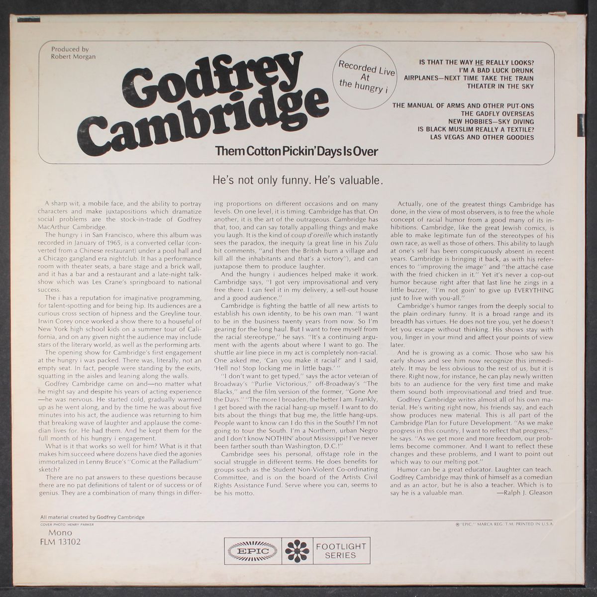 them cotton pickin' days is over by GODFREY CAMBRIDGE