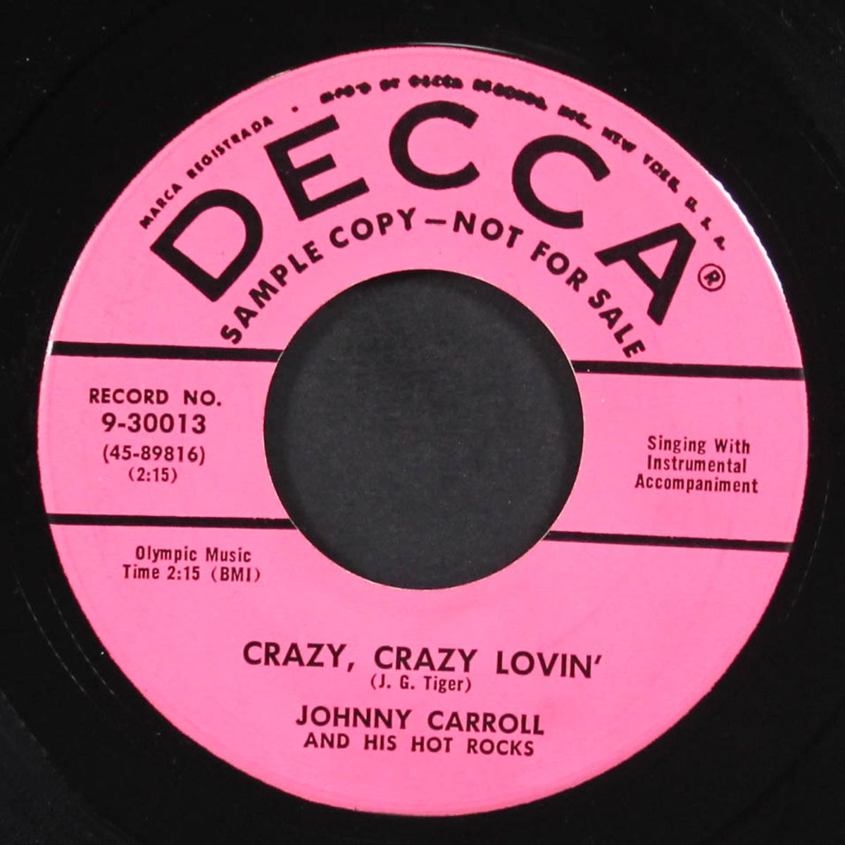 crazy, crazy lovin' / hot rock by JOHNNY CARROLL