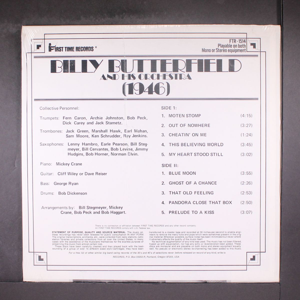 (1946) - instrumentals never before on record by BILLY BUTTERFIELD