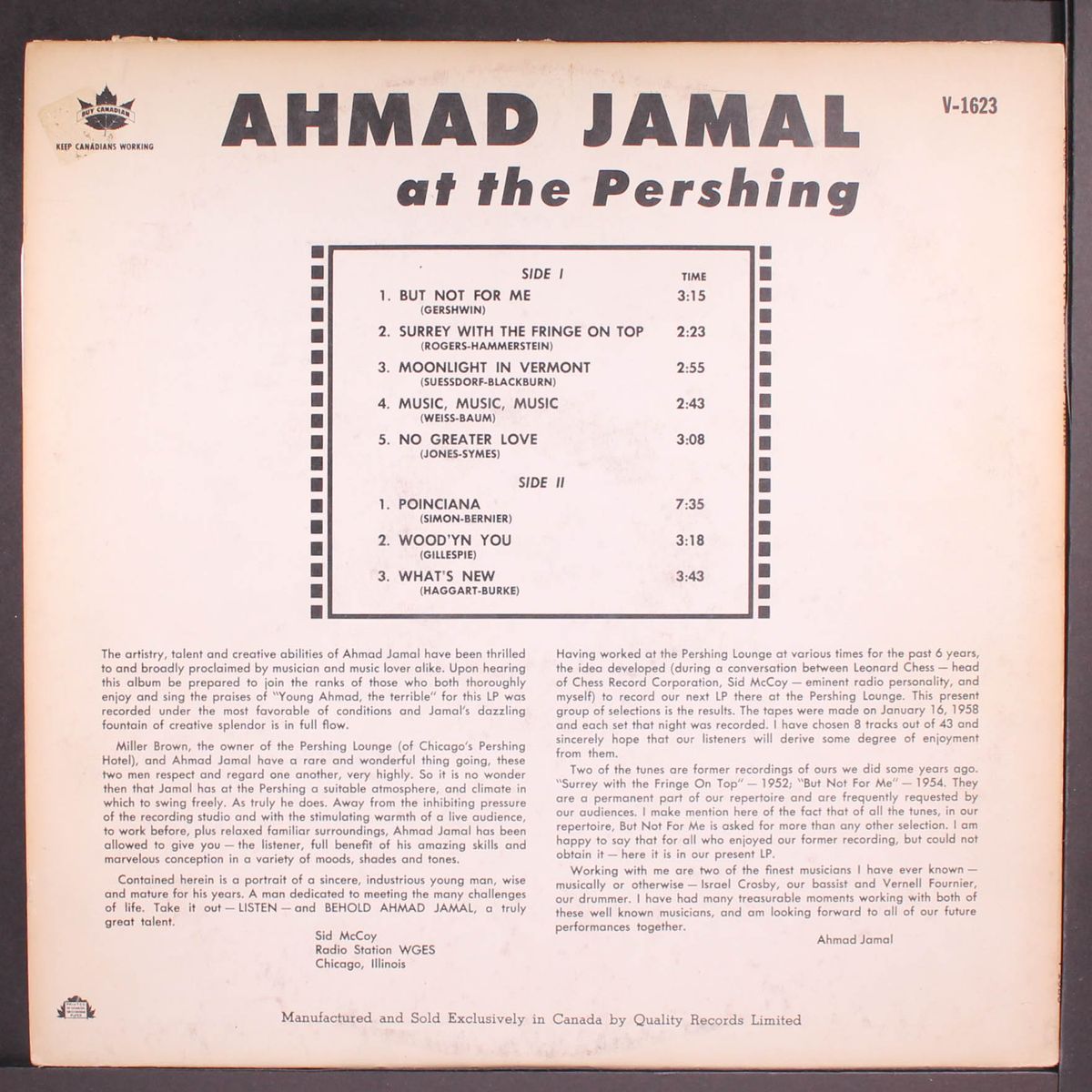 at the pershing, but not for me by AHMAD JAMAL