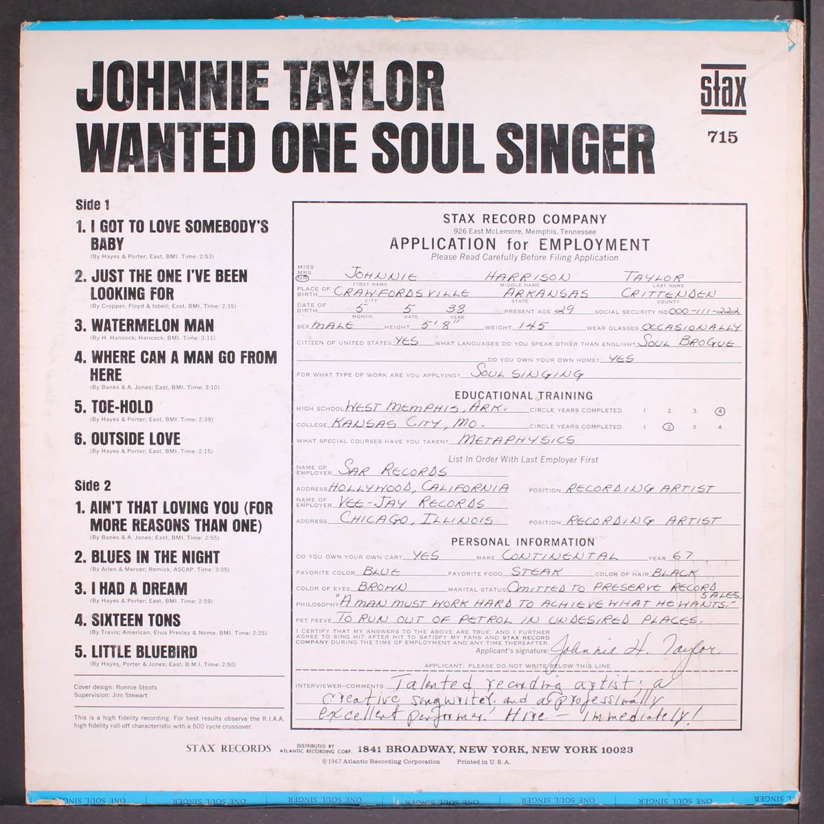 wanted one soul singer by JOHNNIE TAYLOR