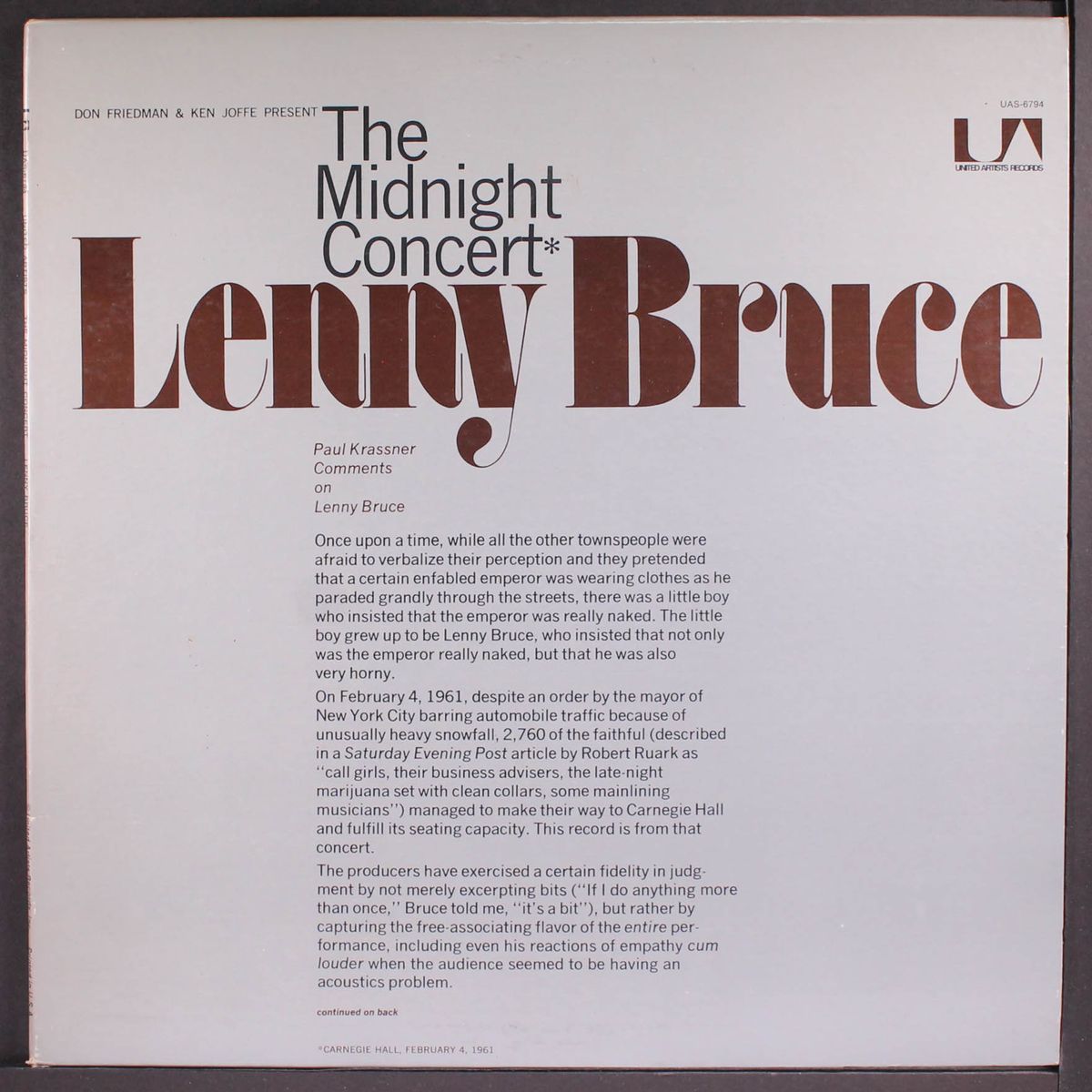 the midnight concert by LENNY BRUCE