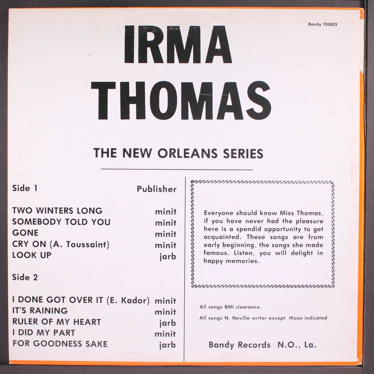 sings by IRMA THOMAS
