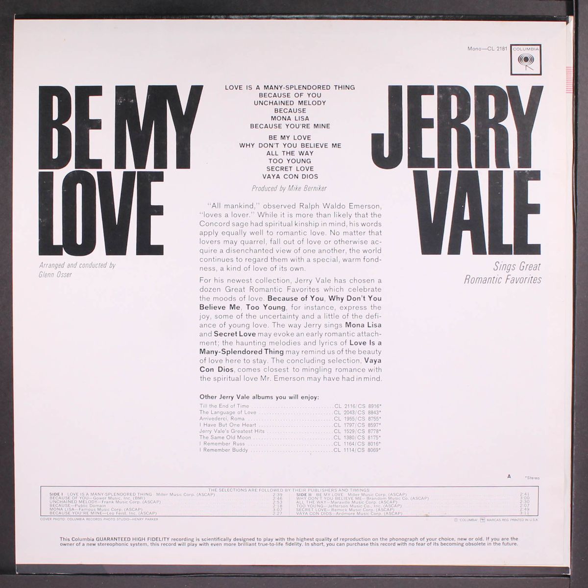 be my love by JERRY VALE