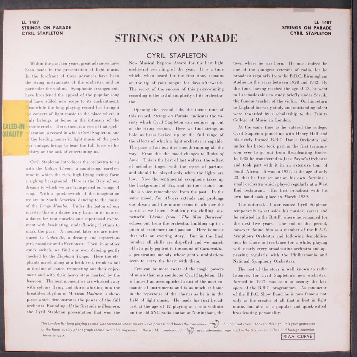 strings on parade by CYRIL STAPLETON