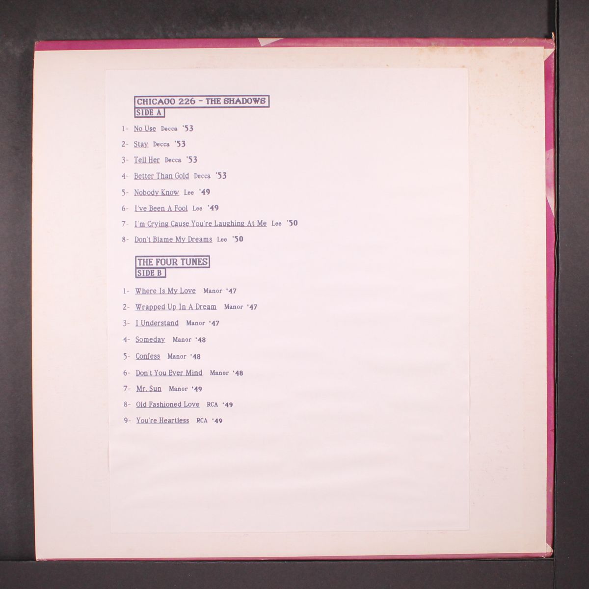 same by SHADOWS / FOUR TUNES