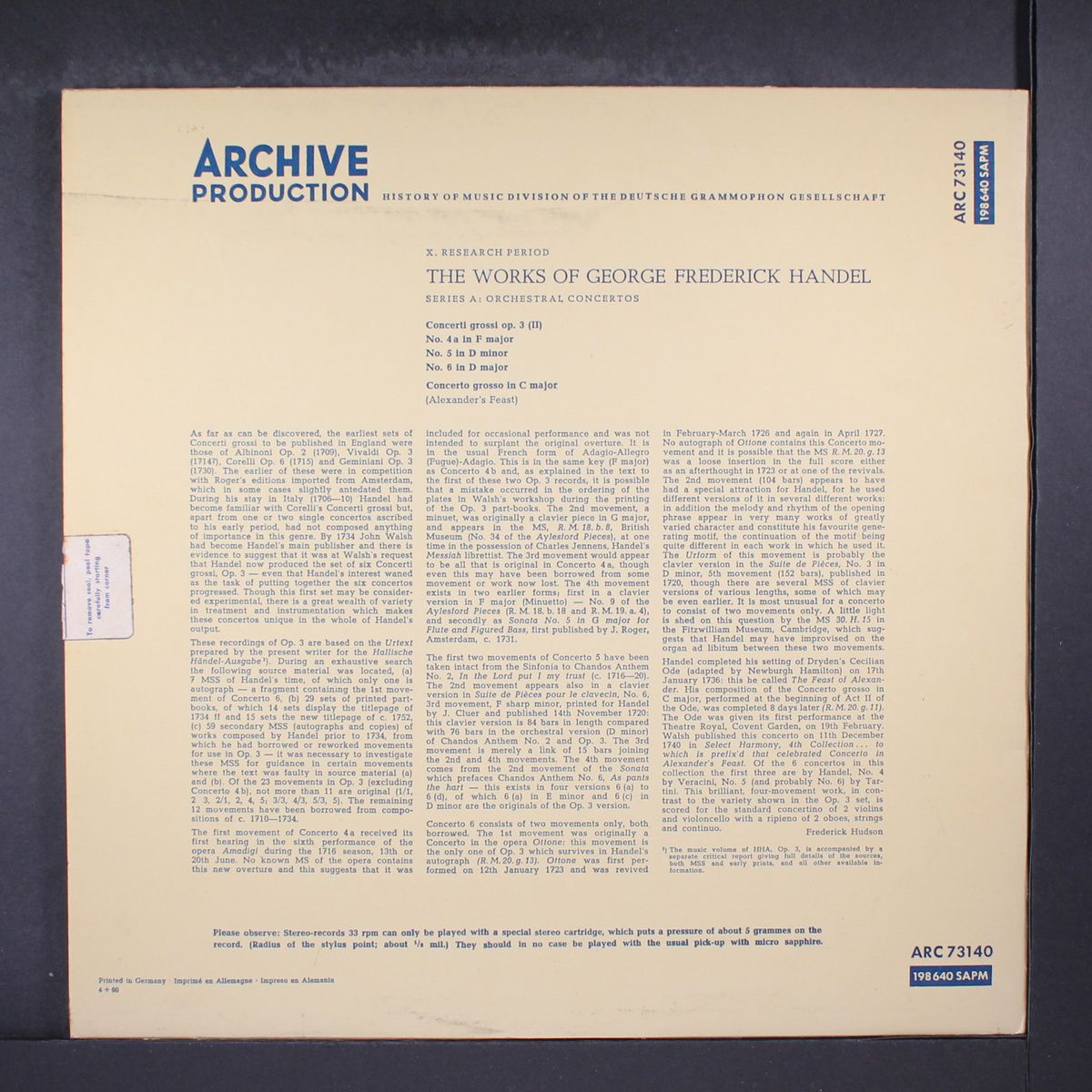 handel: concerto grosso op. 3 no. 6 by AUGUST WENZINGER