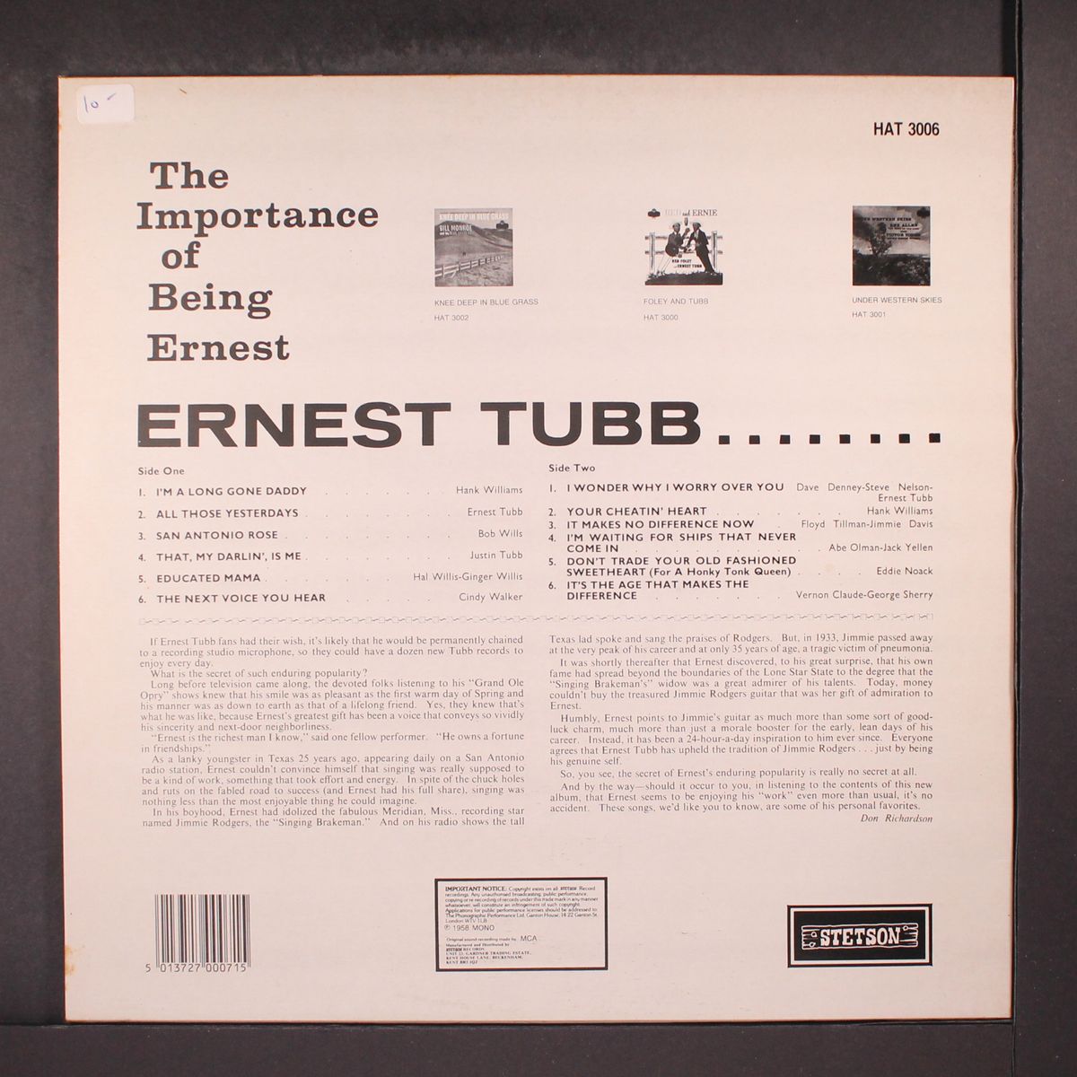 the importance of being ernest by ERNEST TUBB