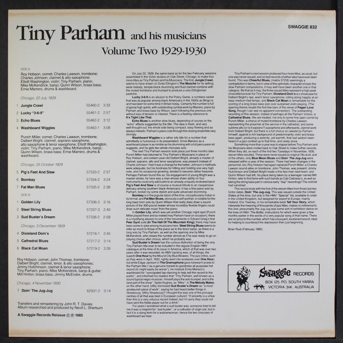 1929-1930, vol. 2 by TINY PARHAM