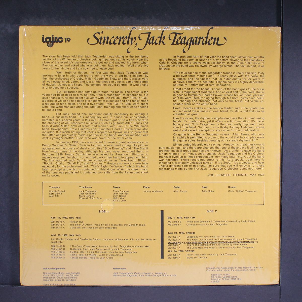 sincerely, jack teagarden by JACK TEAGARDEN