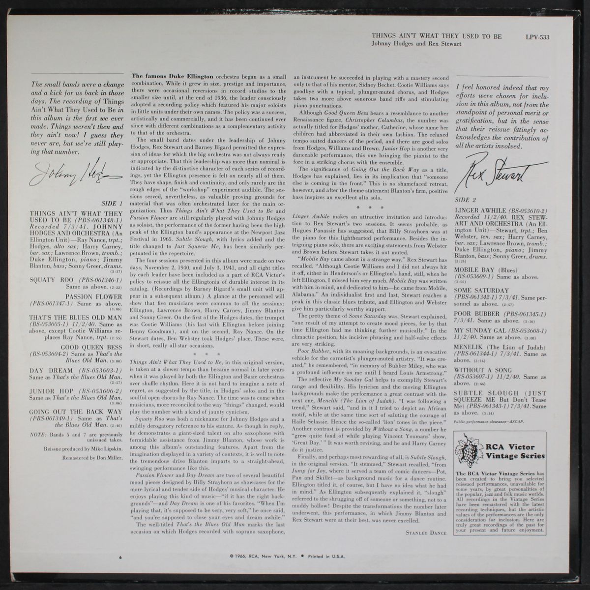 things ain't what they used to be by JOHNNY HODGES / REX STEWART