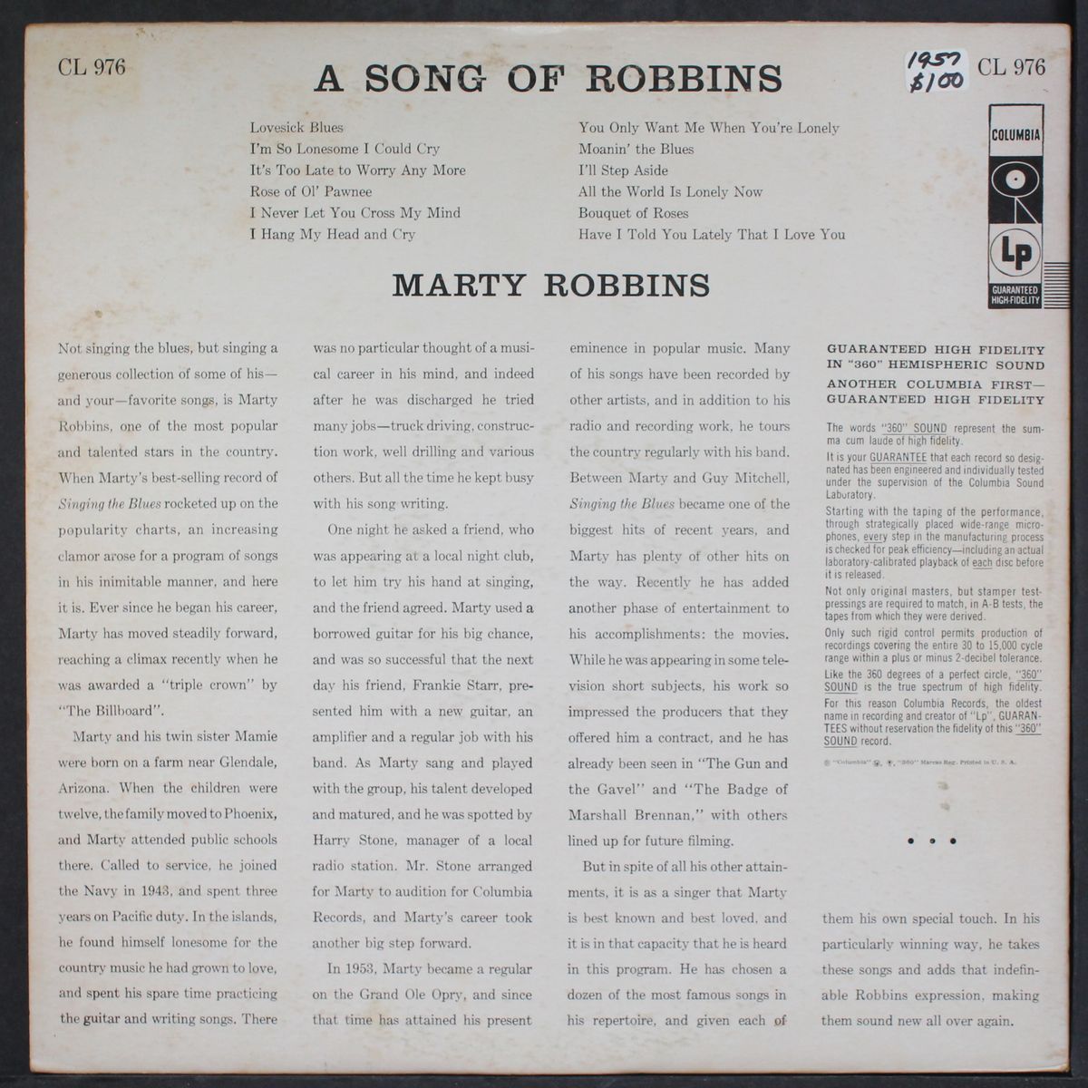 the song of robbins by MARTY ROBBINS