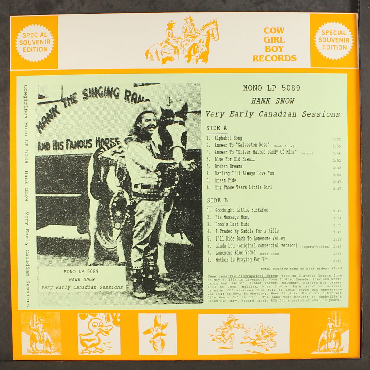 very early canadian sessions by HANK SNOW