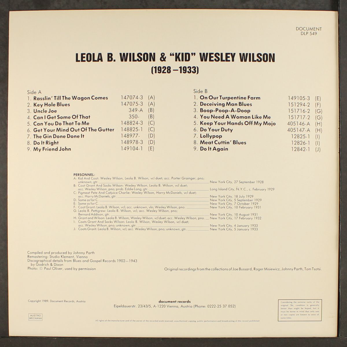 1928-1933 by LEOLA B. & 'KID' WESLEY WILSON