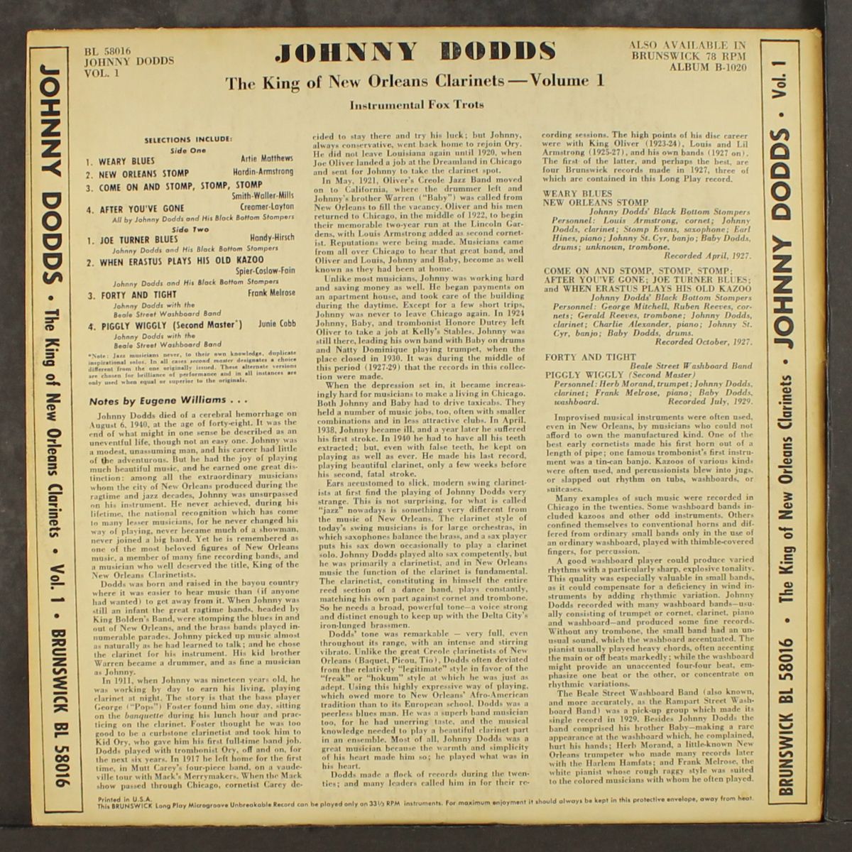 the king of new orleans clarinets, vol. 1 by JOHNNY DODDS