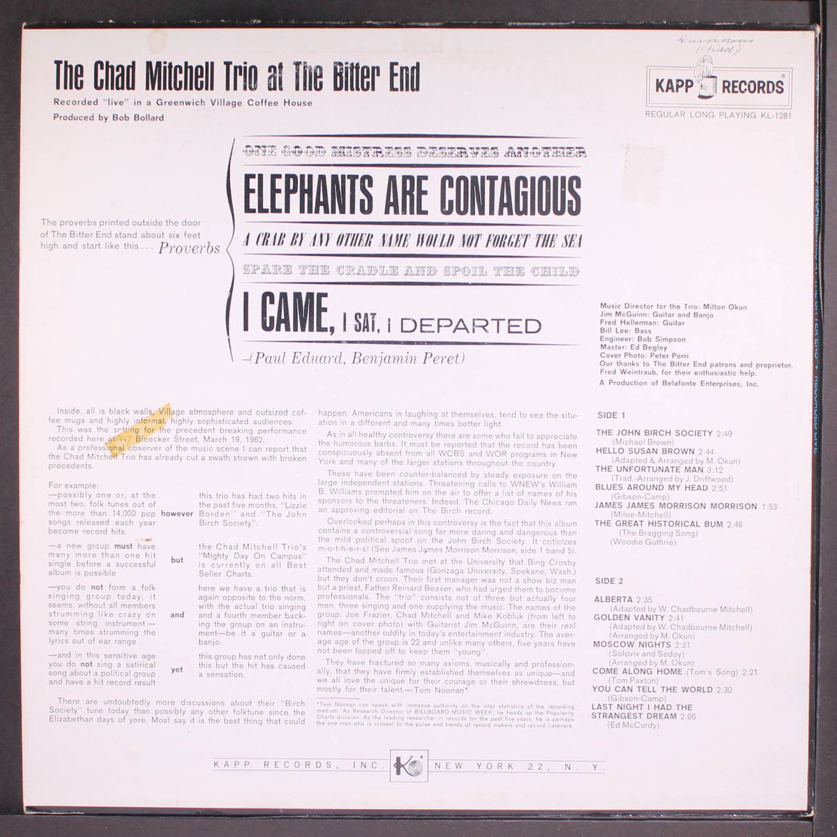 at the bitter end by CHAD MITCHELL TRIO