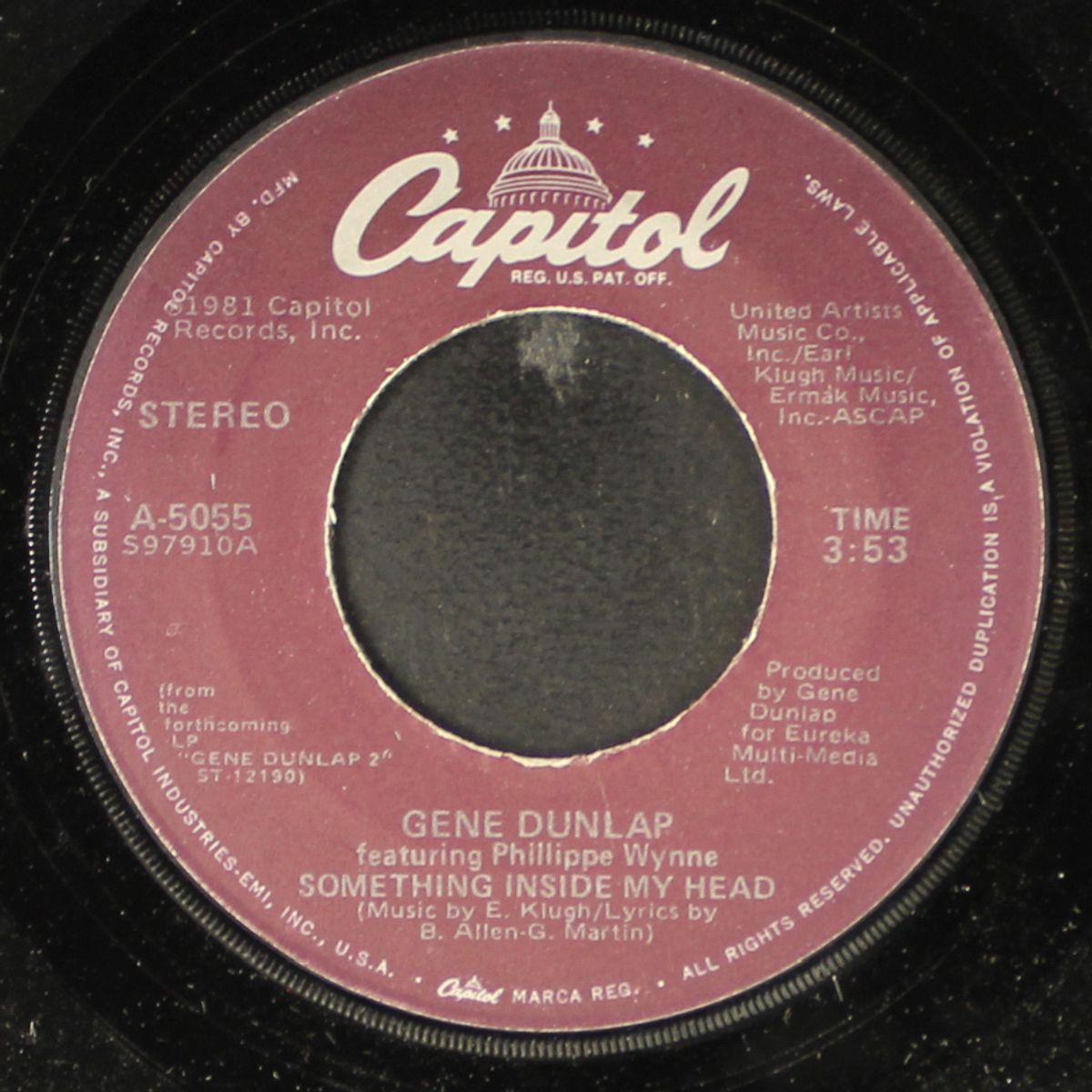 something inside my head / there will never be another by GENE DUNLAP