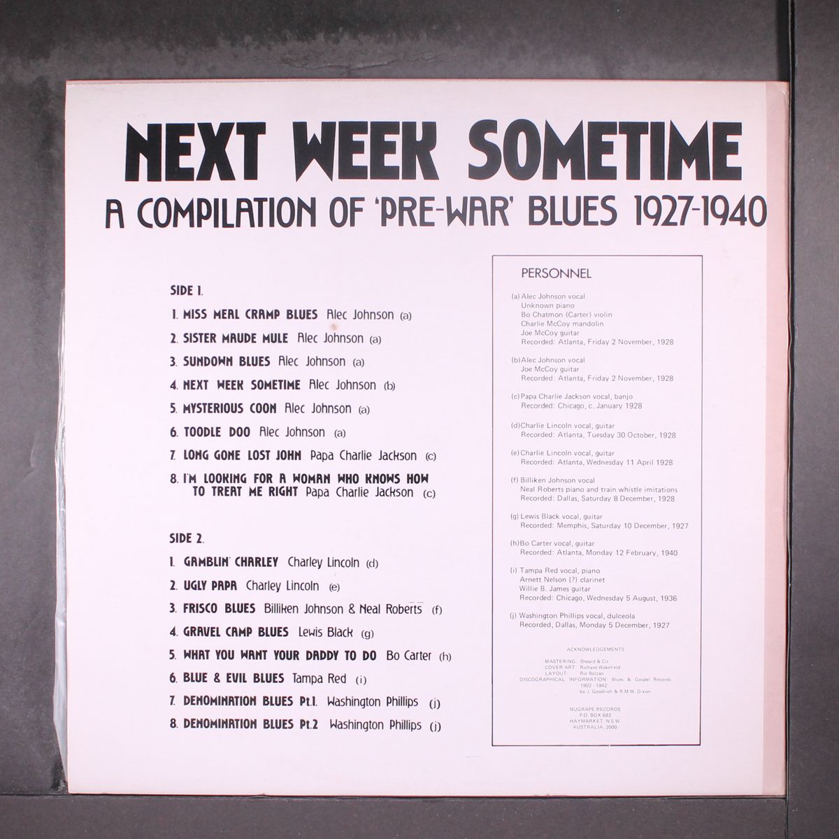 next week sometime, a compilation of pre-war blues by VARIOUS
