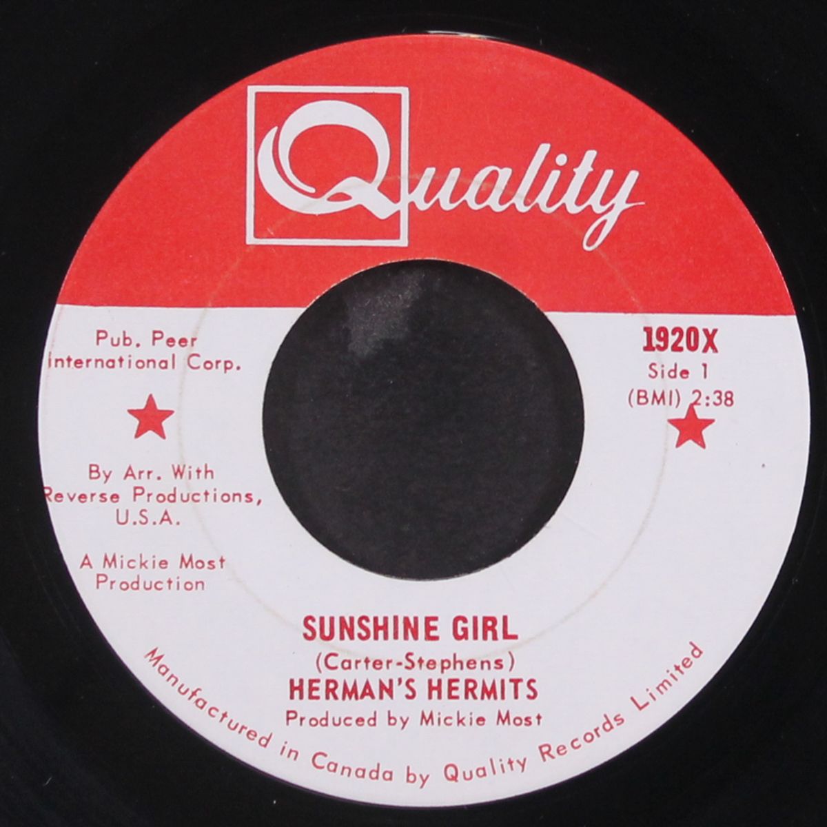 sunshine girl / nobody needs to know by HERMAN'S HERMITS