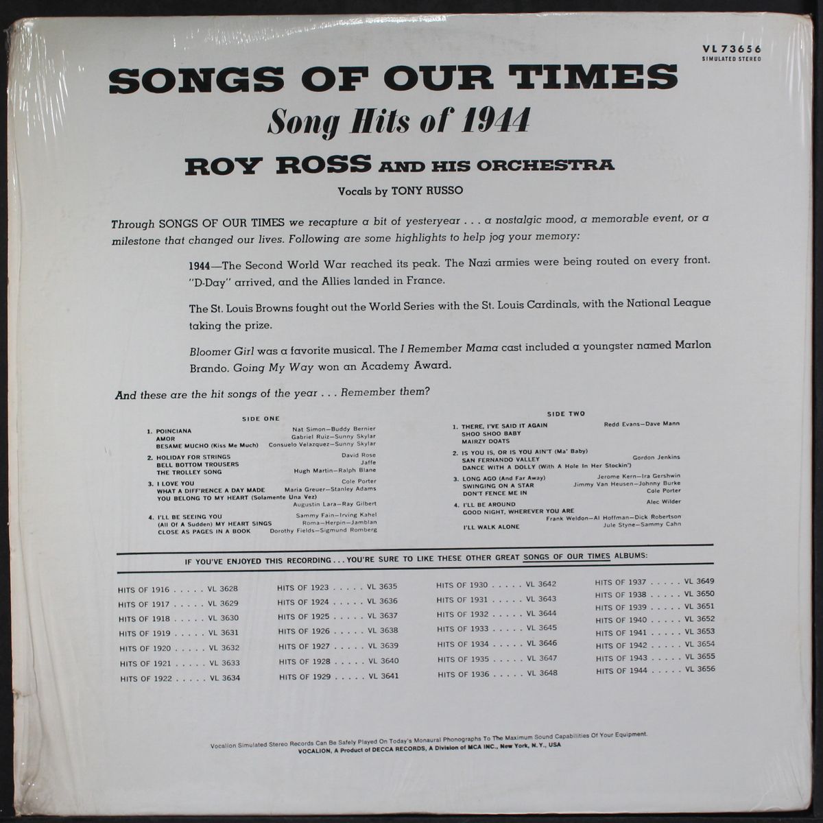 songs of our times, 1944 by ROY ROSS