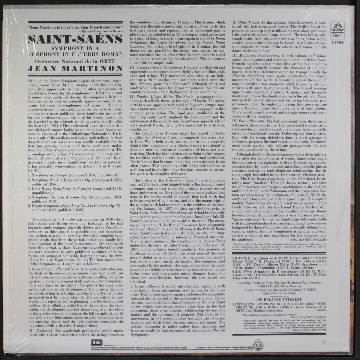 saint-saens: symphonies in a & f by JEAN MARTINON