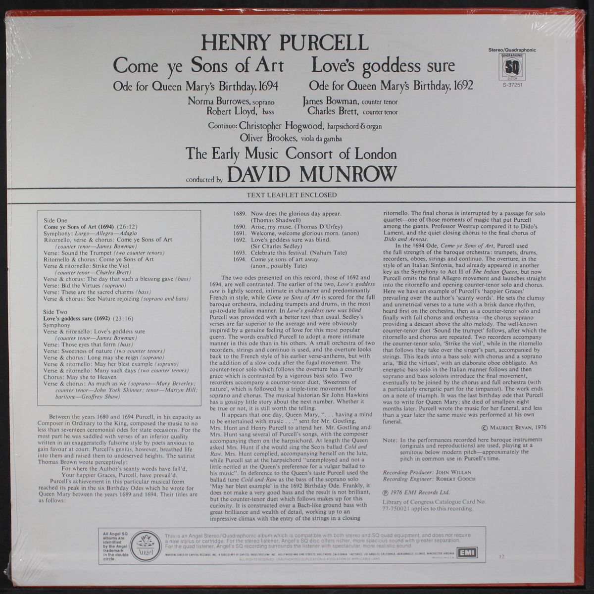 purcell: birthday odes for queen mary by DAVID MUNROW