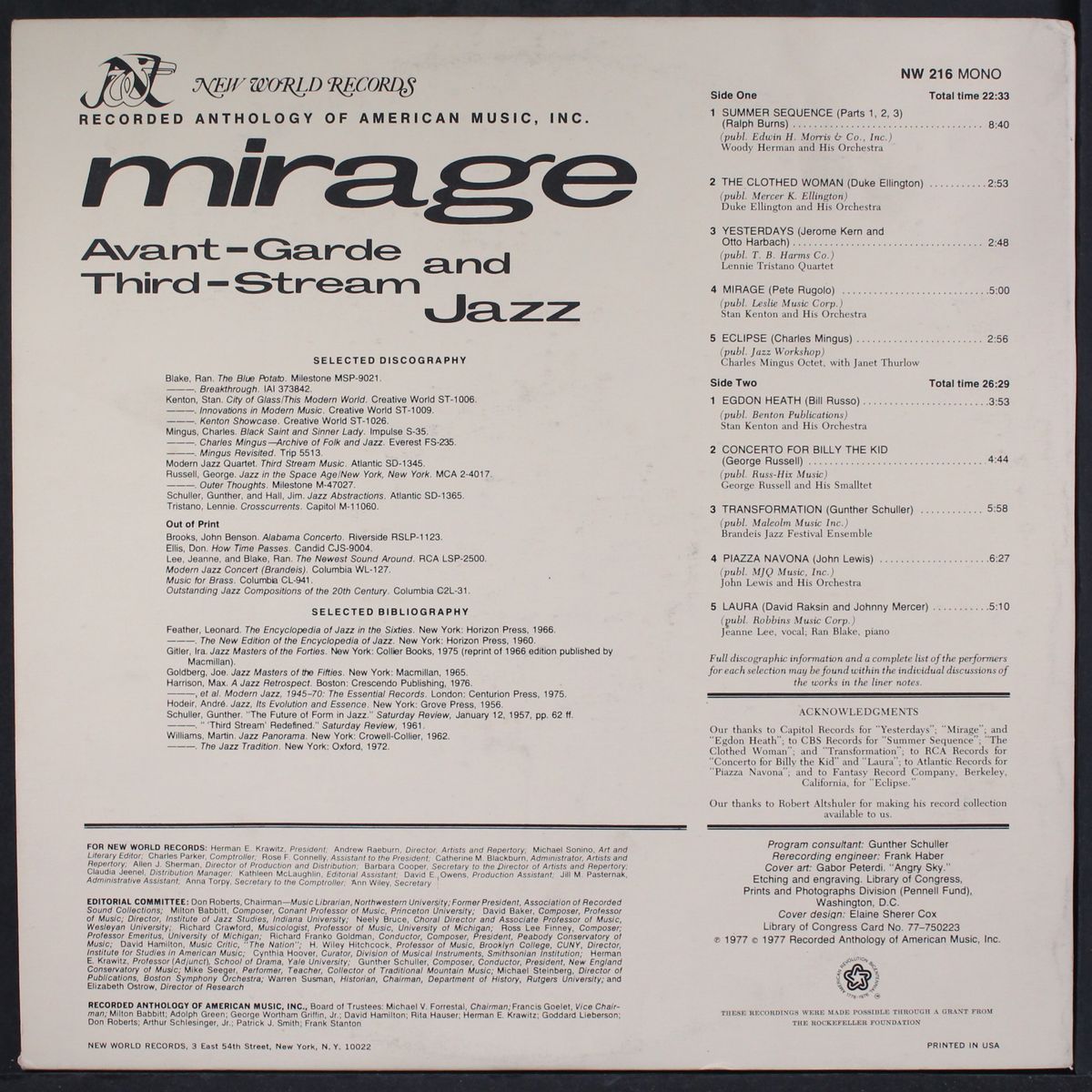 mirage; avant-garde and third-stream jazz by VARIOUS