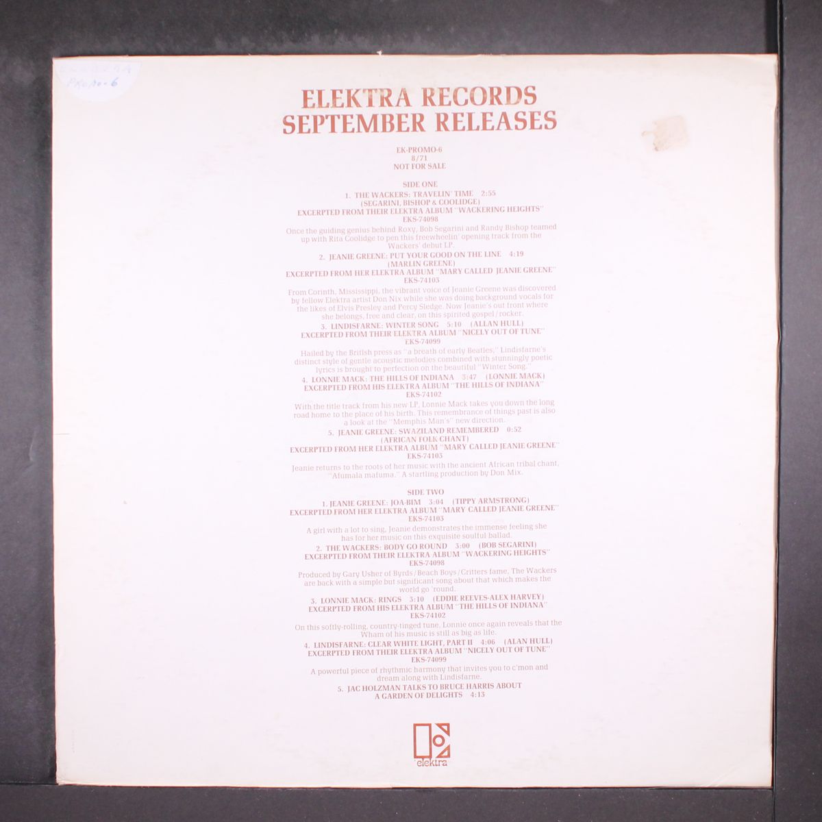 elektra september releases 8/71 by VARIOUS
