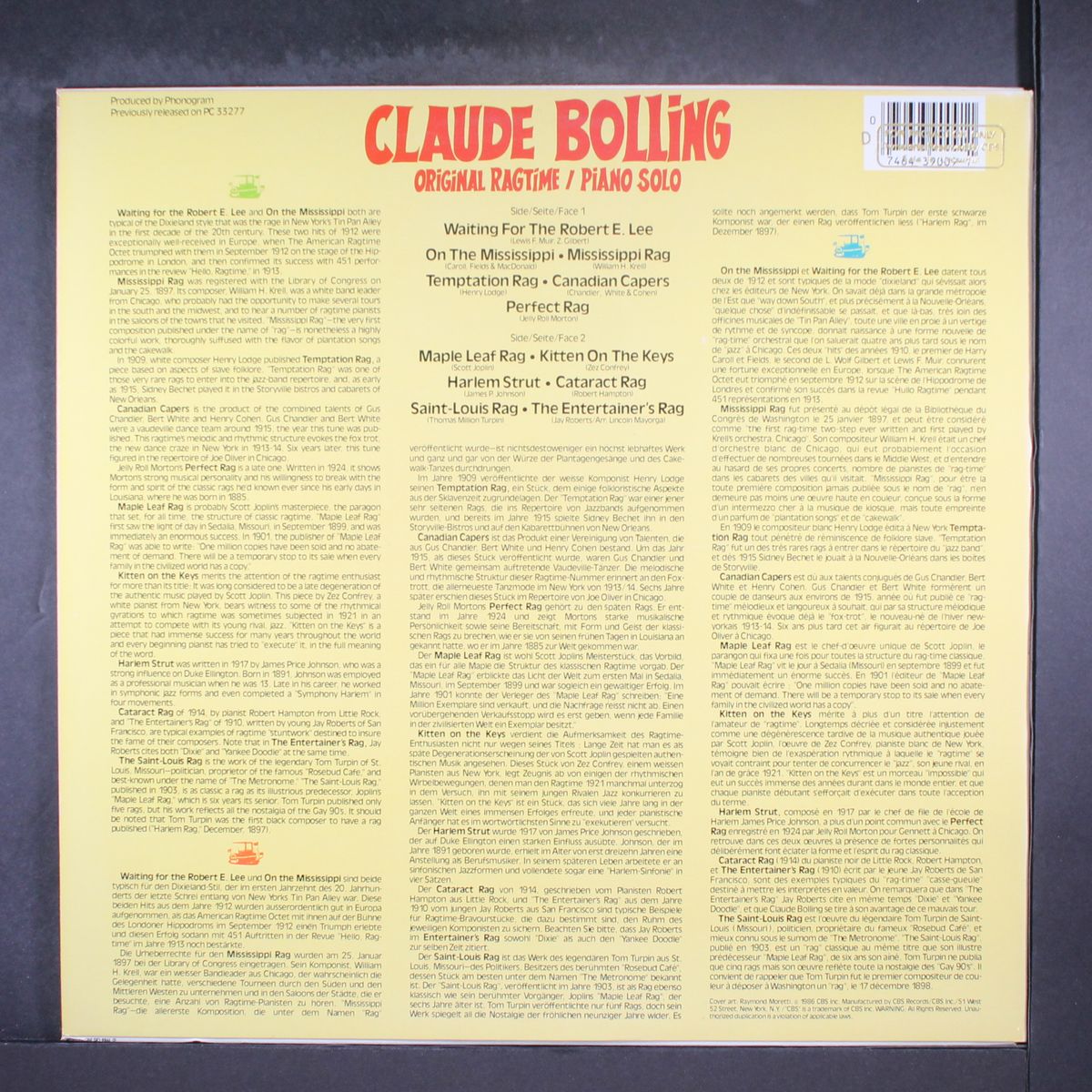 original ragtime piano solo by CLAUDE BOLLING