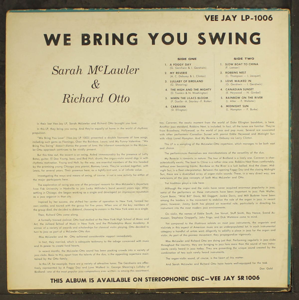 we bring you swing by SARAH MCLAWLER & RICHARD OTTO