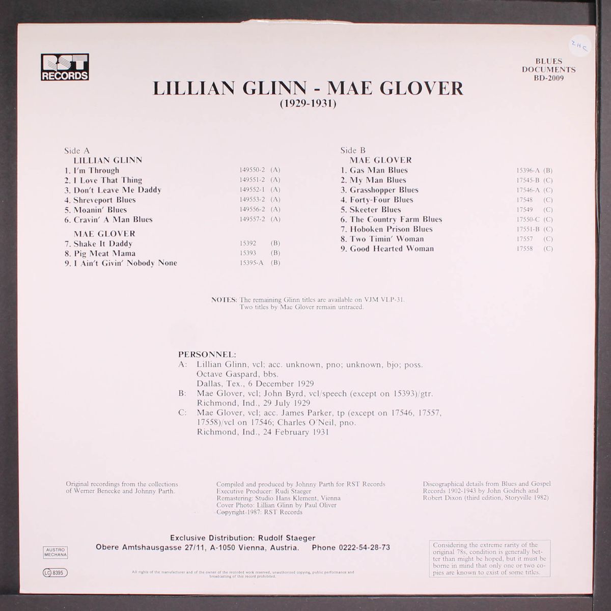 lillian glinn - last session 1929 - mae glover - complete recordings 1931 in chronological order by LILLIAN GLINN / MAE GLOVER