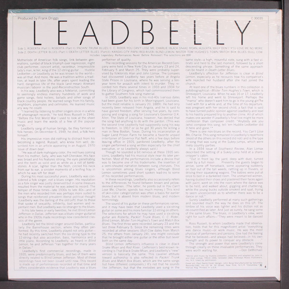 includes legendary performances by LEADBELLY
