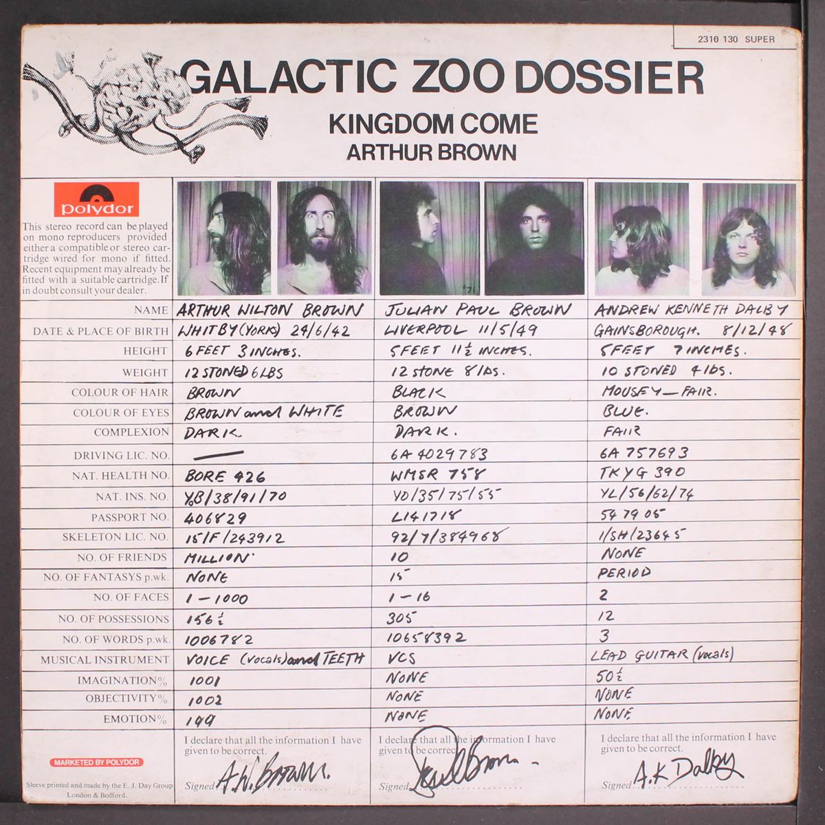 galactic zoo dossier by ARTHUR BROWN'S KINGDOM COME