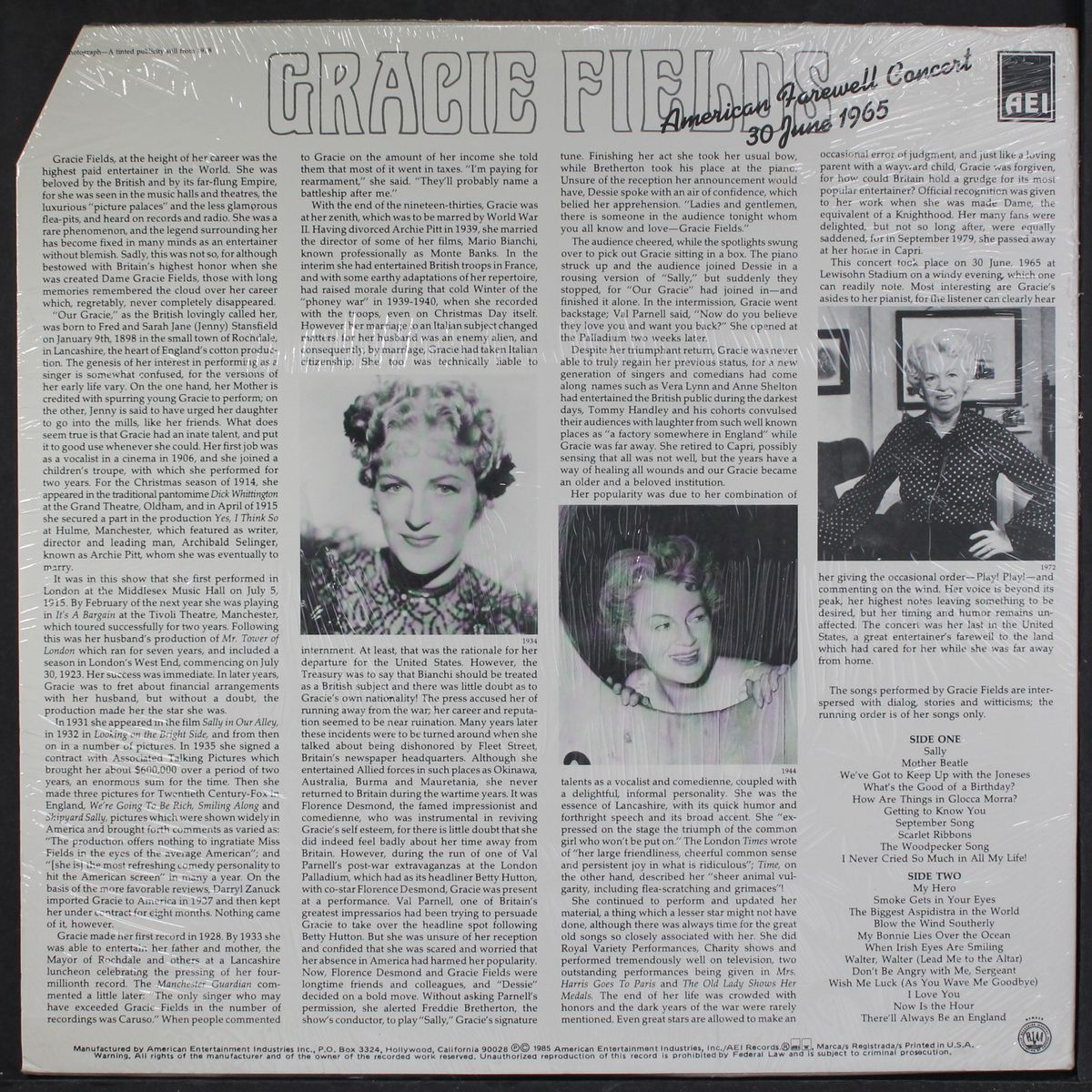american farwell concert 30 june 1965 by GRACIE FIELDS