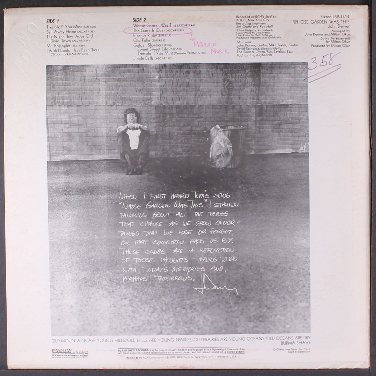 whose garden was this by JOHN DENVER