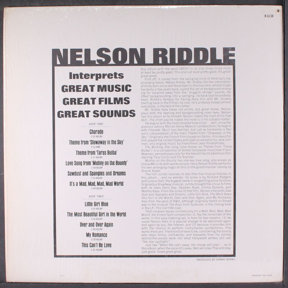 interprets great music, great films, great sounds by NELSON RIDDLE