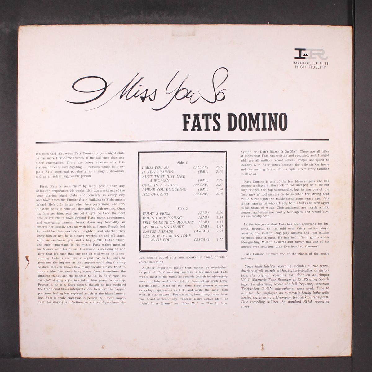 i miss you so by FATS DOMINO