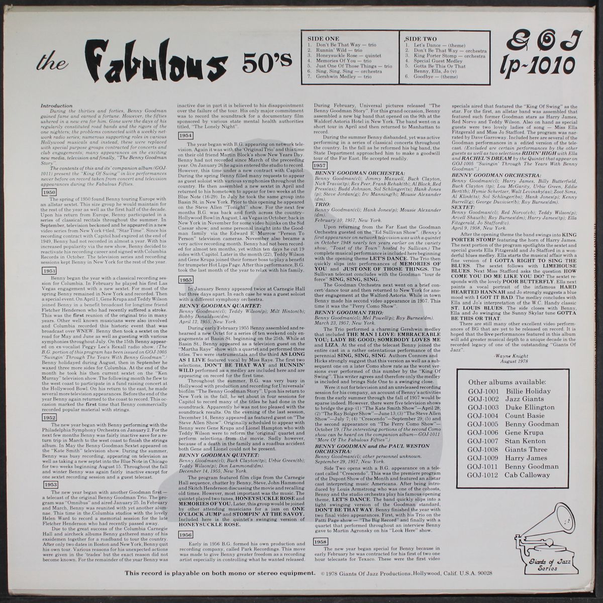 during the fabulous 50's by BENNY GOODMAN