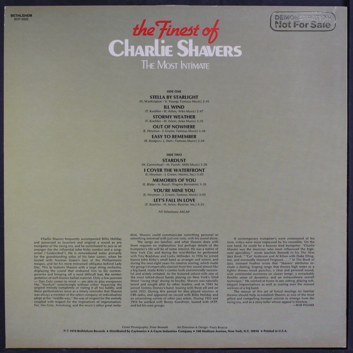 the finest of - the most intimate by CHARLIE SHAVERS