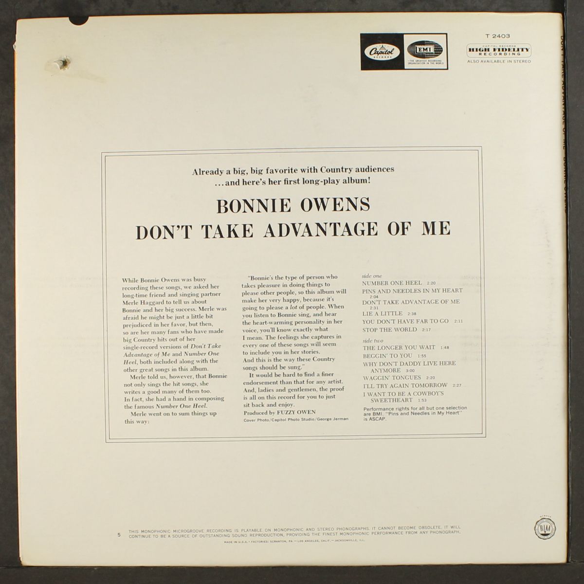 don't take advantage of me by BONNIE OWENS
