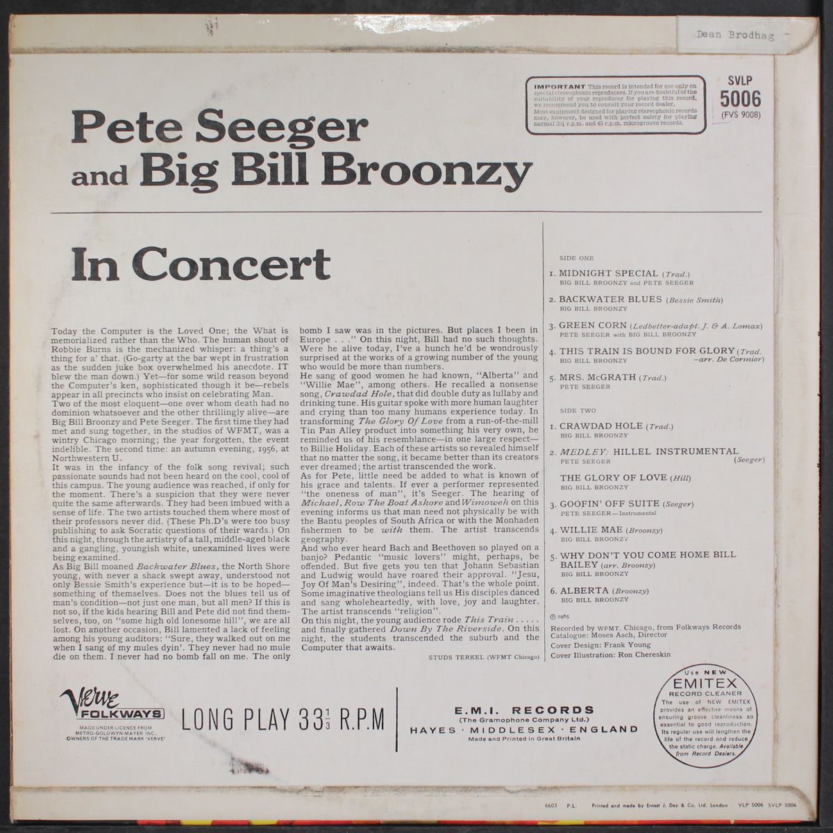 in concert: recorded by wfmt chicago by BIG BILL BROONZY & PETE SEEGER