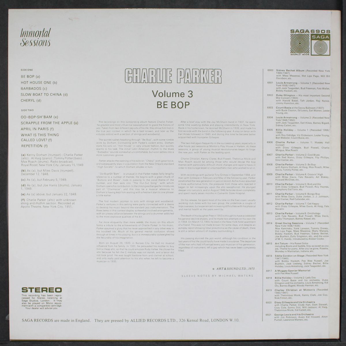 vol. 3; be bop by CHARLIE PARKER