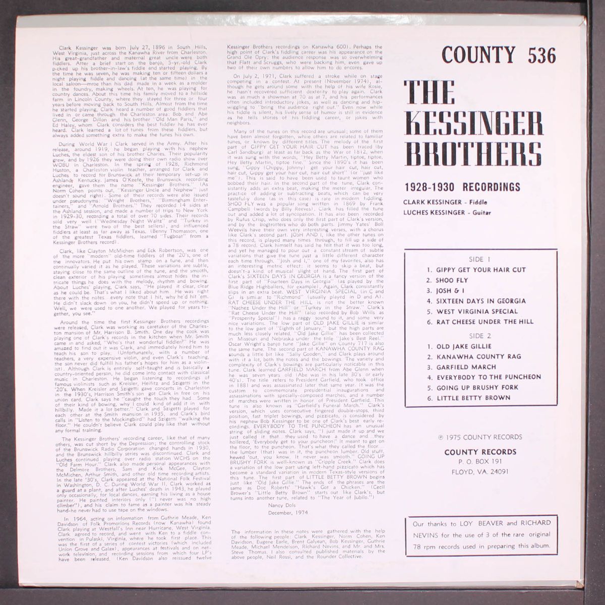 1928-30 recordings by KESSINGER BROTHERS