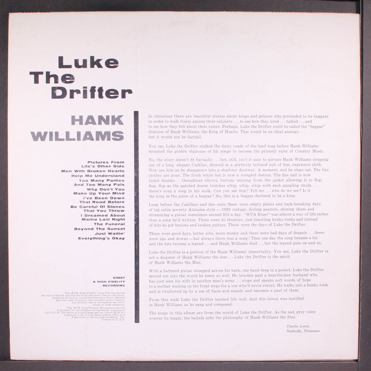 luke the drifter by HANK WILLIAMS