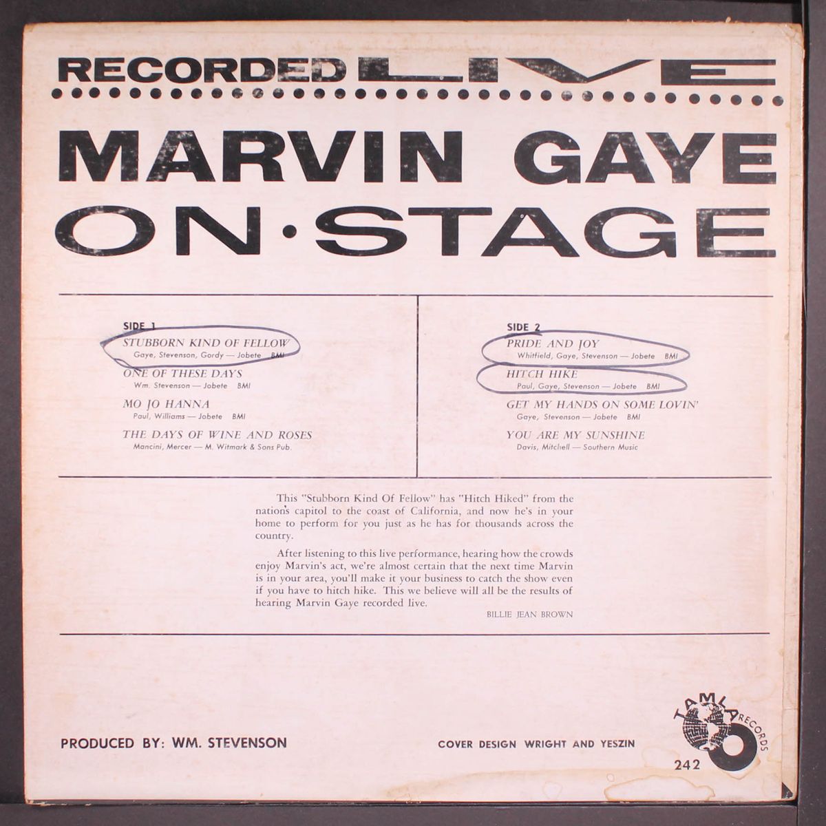 recorded live on stage by MARVIN GAYE